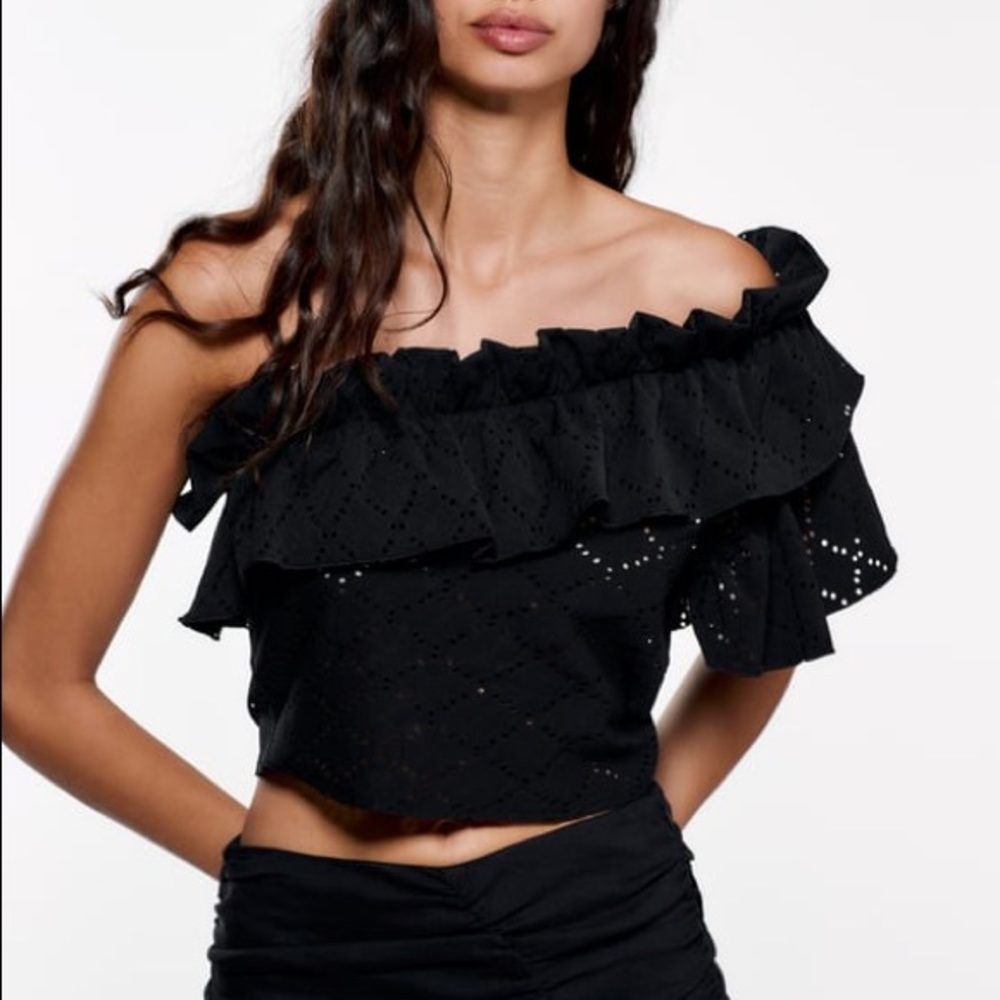 ZARA Embroidered Eyelet Ruffle Top - Picture 1 of 3